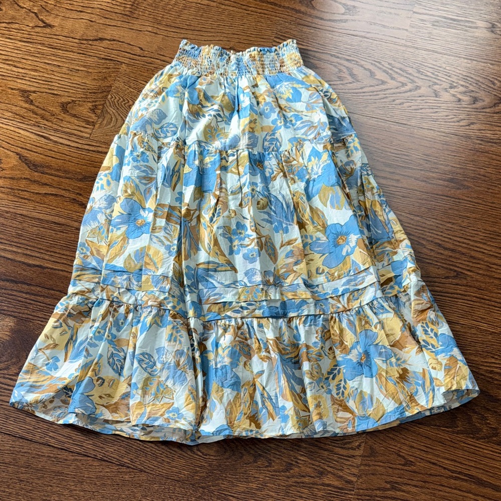 Faherty  A-Line Skirt in Blue and Yellow Floral